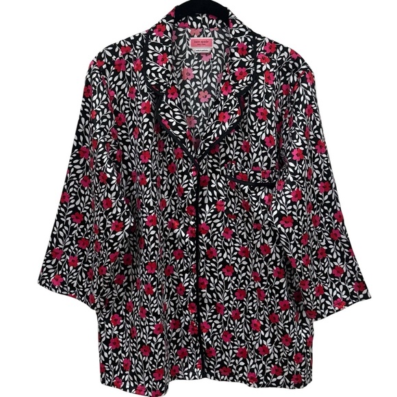 Kate Spade Floral Pajama Button up Top Comfy Cute Chic Women's Size L - Picture 2 of 11